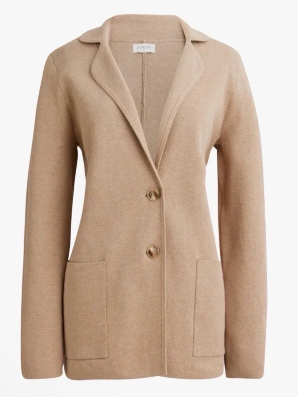 J.Crew Two Button Cardigan Cotton Sweater Blazer S Slide Pocket Brown Tan Preppy